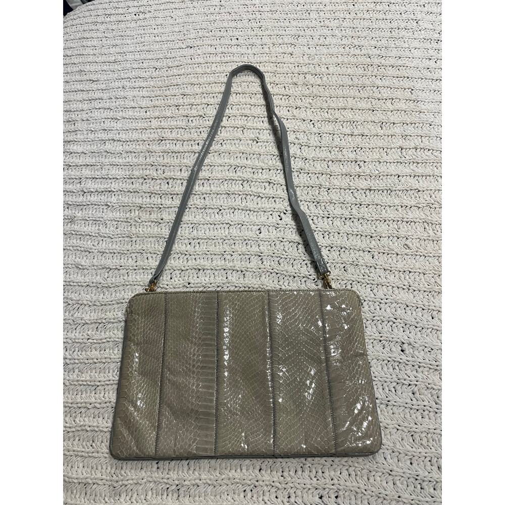 VTG Palizzio Snake Skin Leather Small Shoulder Bag Gray / Tan Purse Reptile